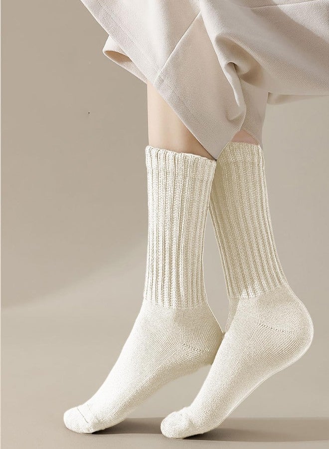 PLZSITDOWN Women Slouch Socks Knit Mid Calf Rib Tube Scrunchy Slouchy Crew Socks Beige - Image 2